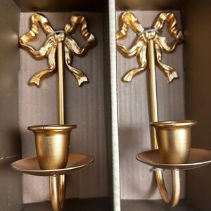 Gold Ribbon Wall Candle Holders